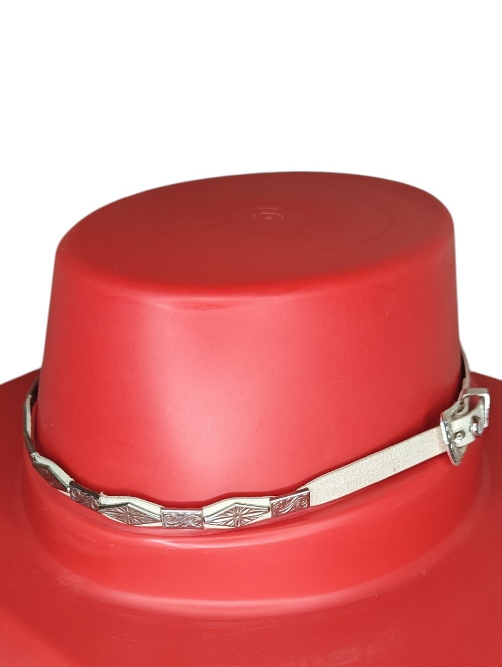 Western Leather Cowboy Hat Band Off White Silver Conchos Rhinestone Buckle
